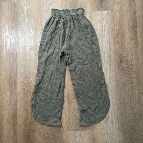 Marine Layer Corinne Wide leg Pant XS olive green gauze crop elastic waist - Picture 8 of 9